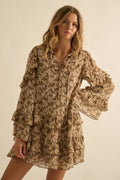 Floral Ruffled Bell-Sleeve Babydoll Mini Dress