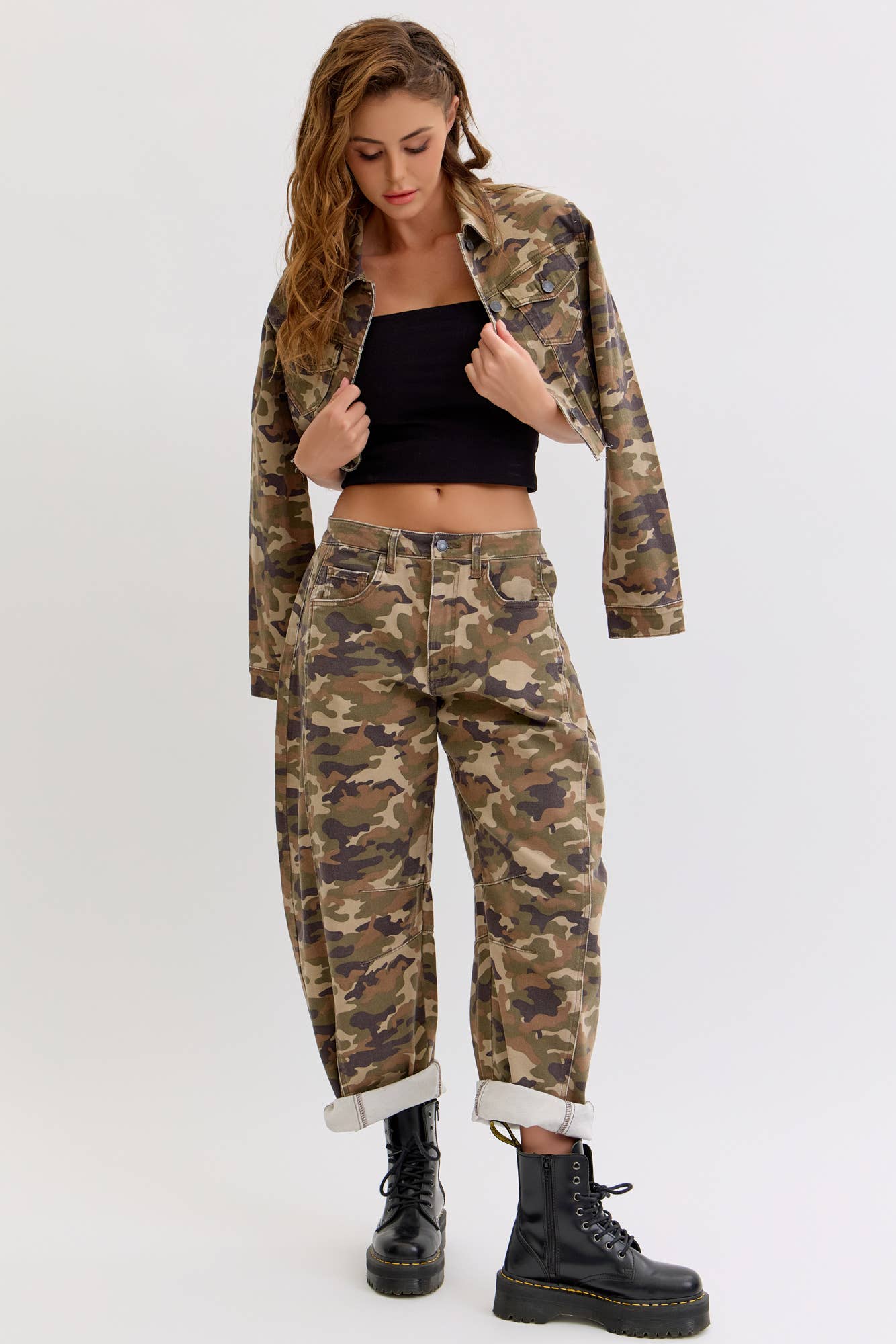 Camo Mid Waisted Barrel Jean