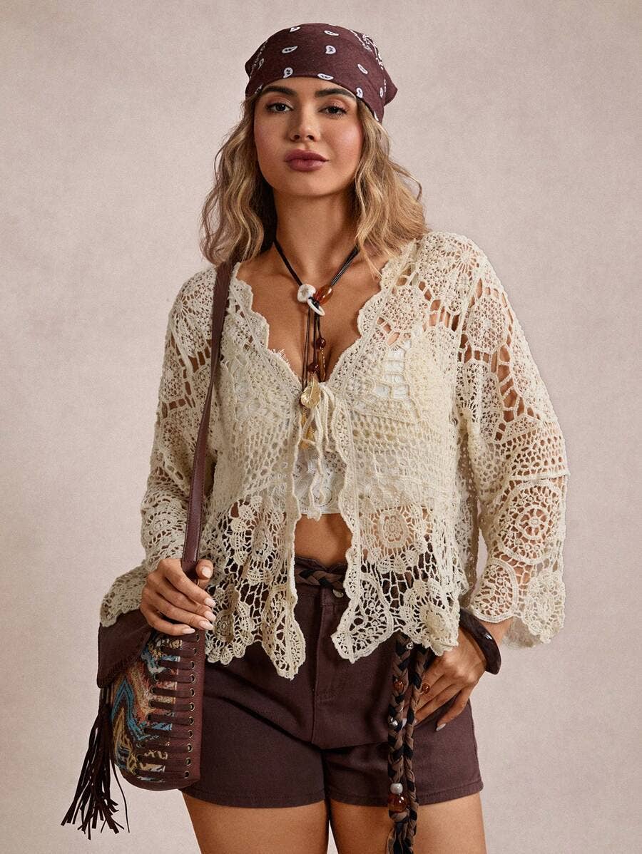 Boho Crochet Lace Cutout Top