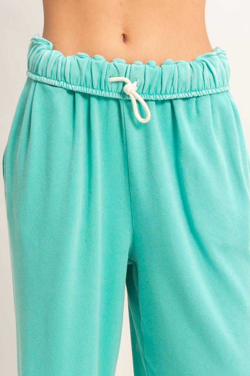 Fold Over Waist Wide Leg Sweatpant