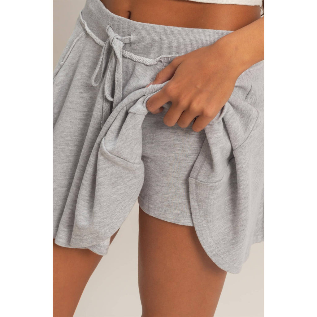 Acid Washed Mid Waist Flowy Skort