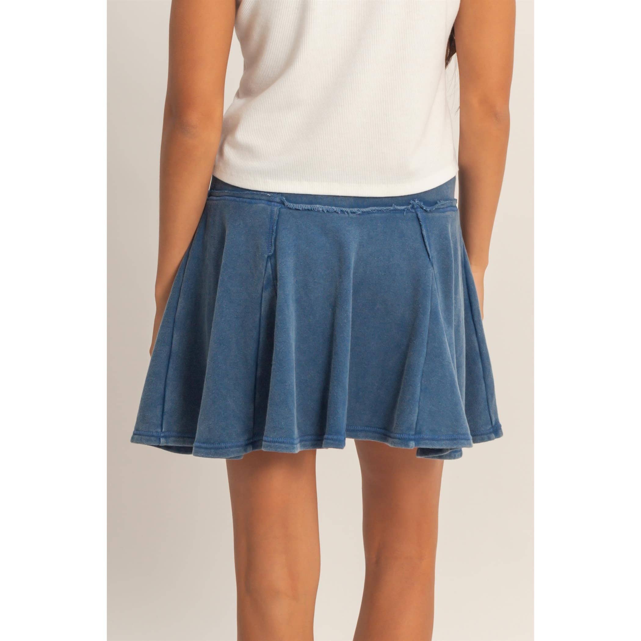 Acid Washed Mid Waist Flowy Skort