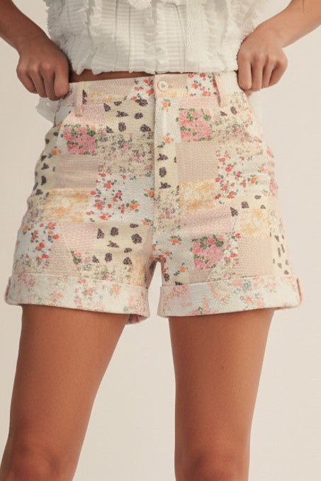 Pink Floral Patchwork Shorts