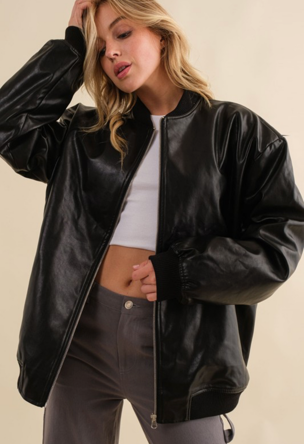 Black Leather Bomber Jacket