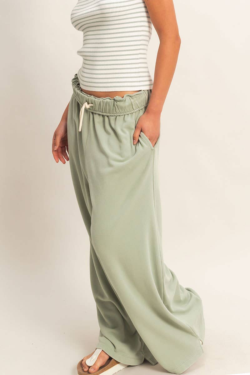 Fold Over Waist Wide Leg Sweatpant