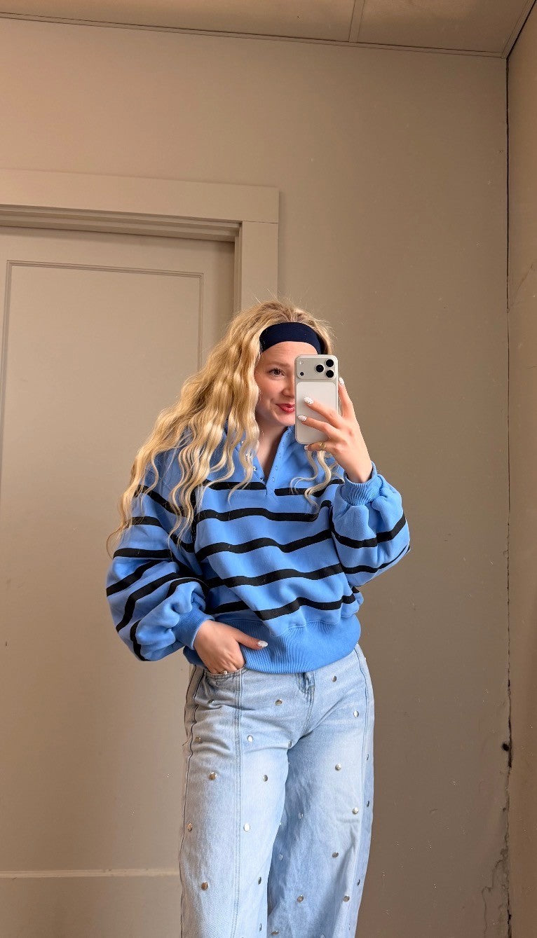 Snap Button Collar Pullover
