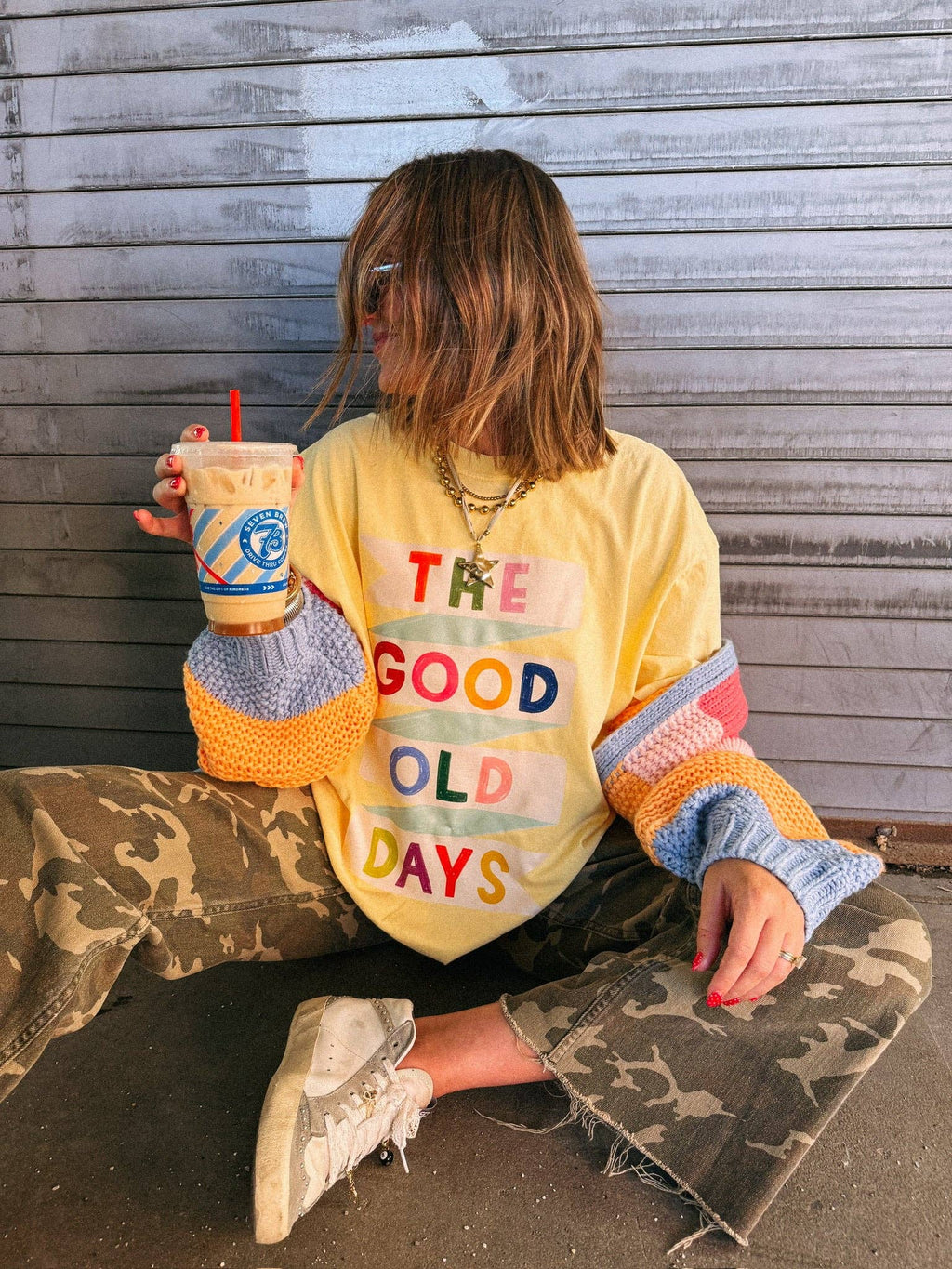 Good old days banner graphic tee - butter yellow