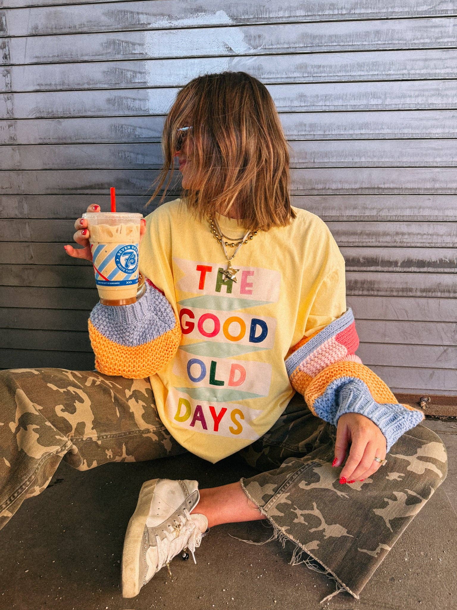 Good old days banner graphic tee - butter yellow