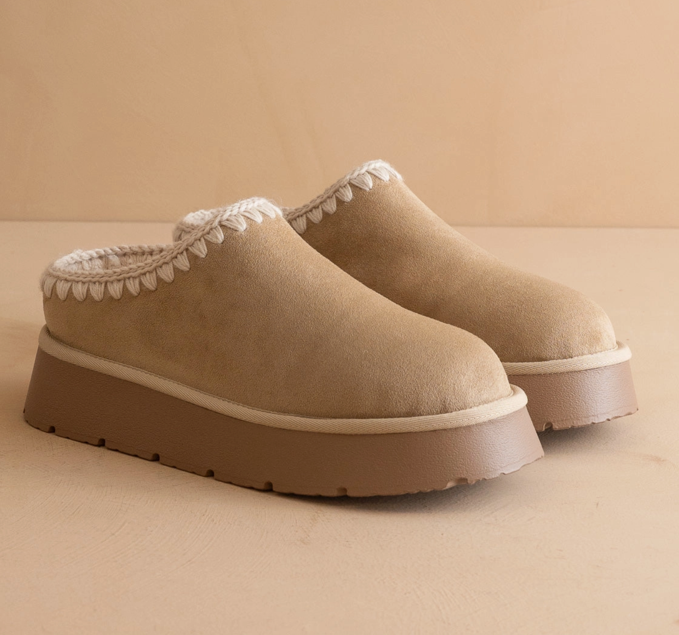 The Brandi || Almond Platform Mule Slipper