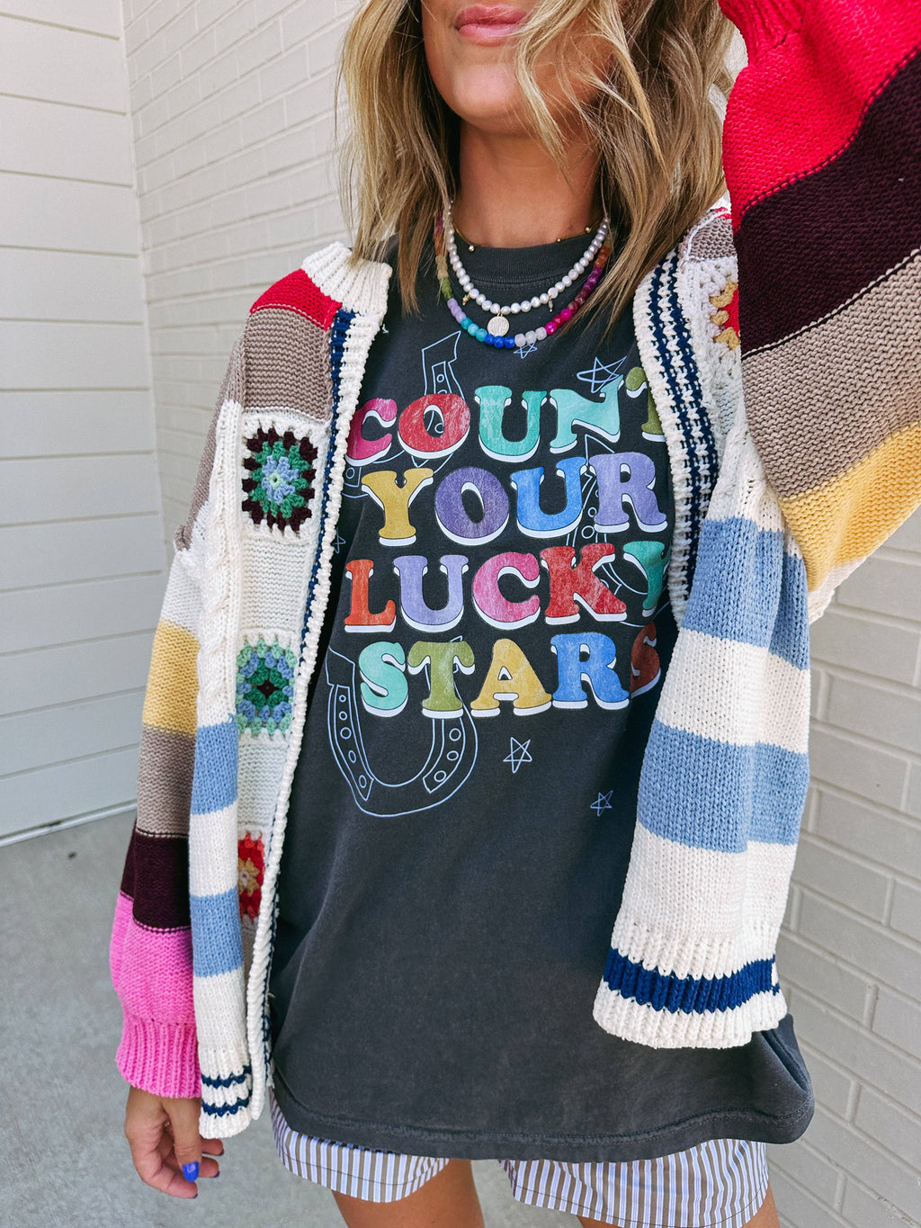 Count your lucky stars graphic tee - charcoal