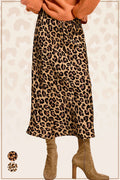 Midi Satin Leopard Skirt