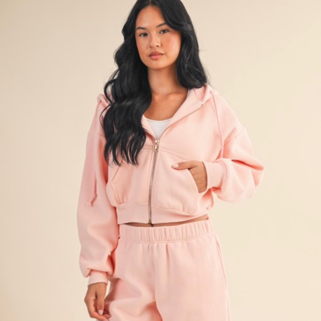 Soft Pink Zip Hoodie (set, top)