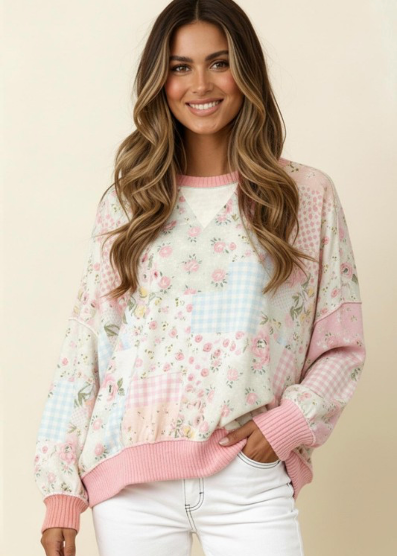 Patchwork Floral Crew Neck