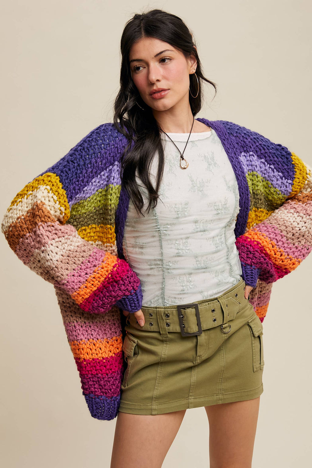 Rainbow Hand-Crochet Cardigan