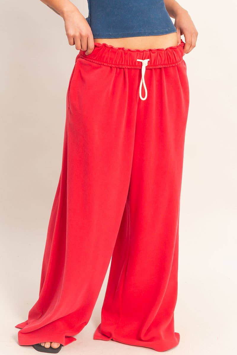 Fold Over Waist Wide Leg Sweatpant