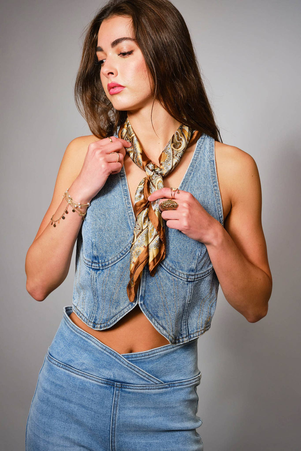 Plunge Neck Denim Vest