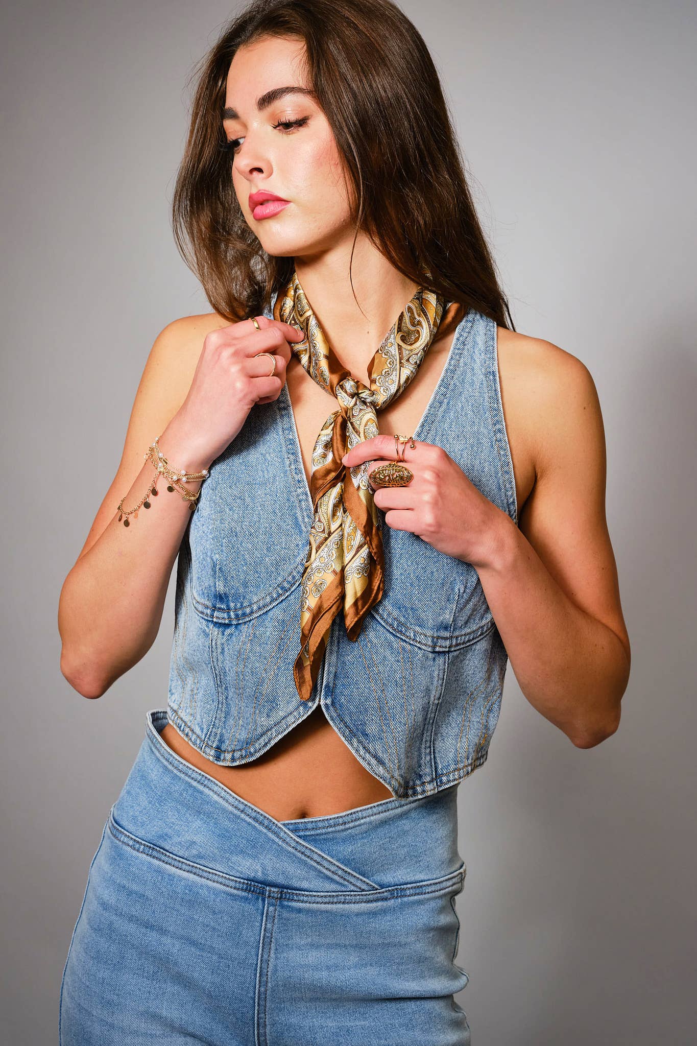 Plunge Neck Denim Vest
