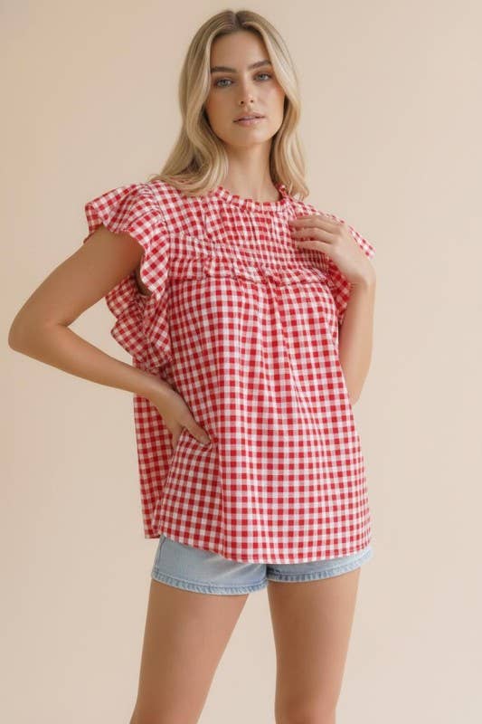 Plus Red Gingham Blouse