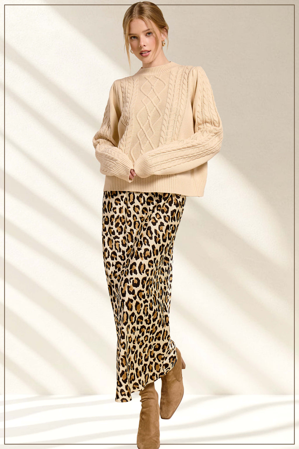 Midi Satin Leopard Skirt