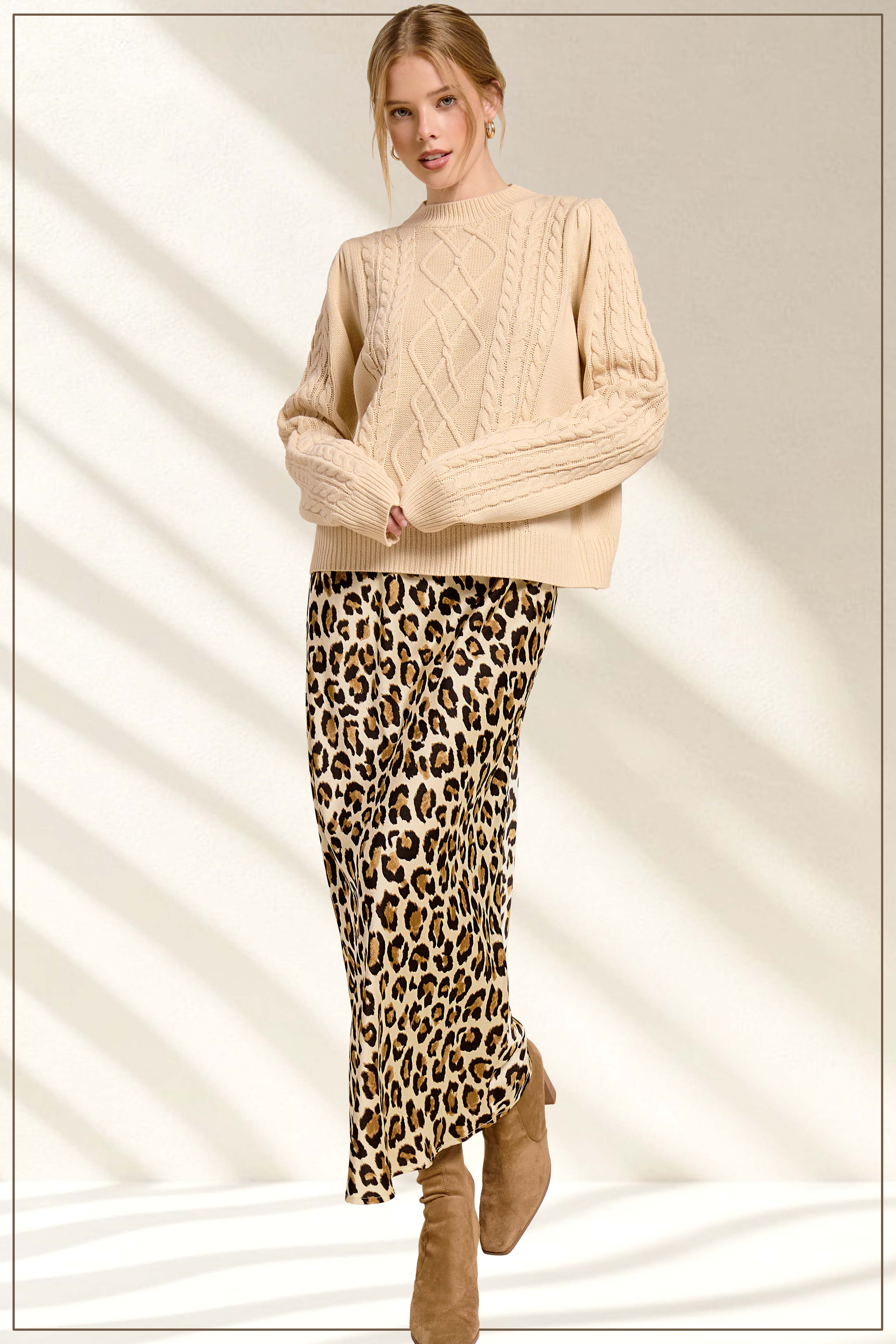 Midi Satin Leopard Skirt