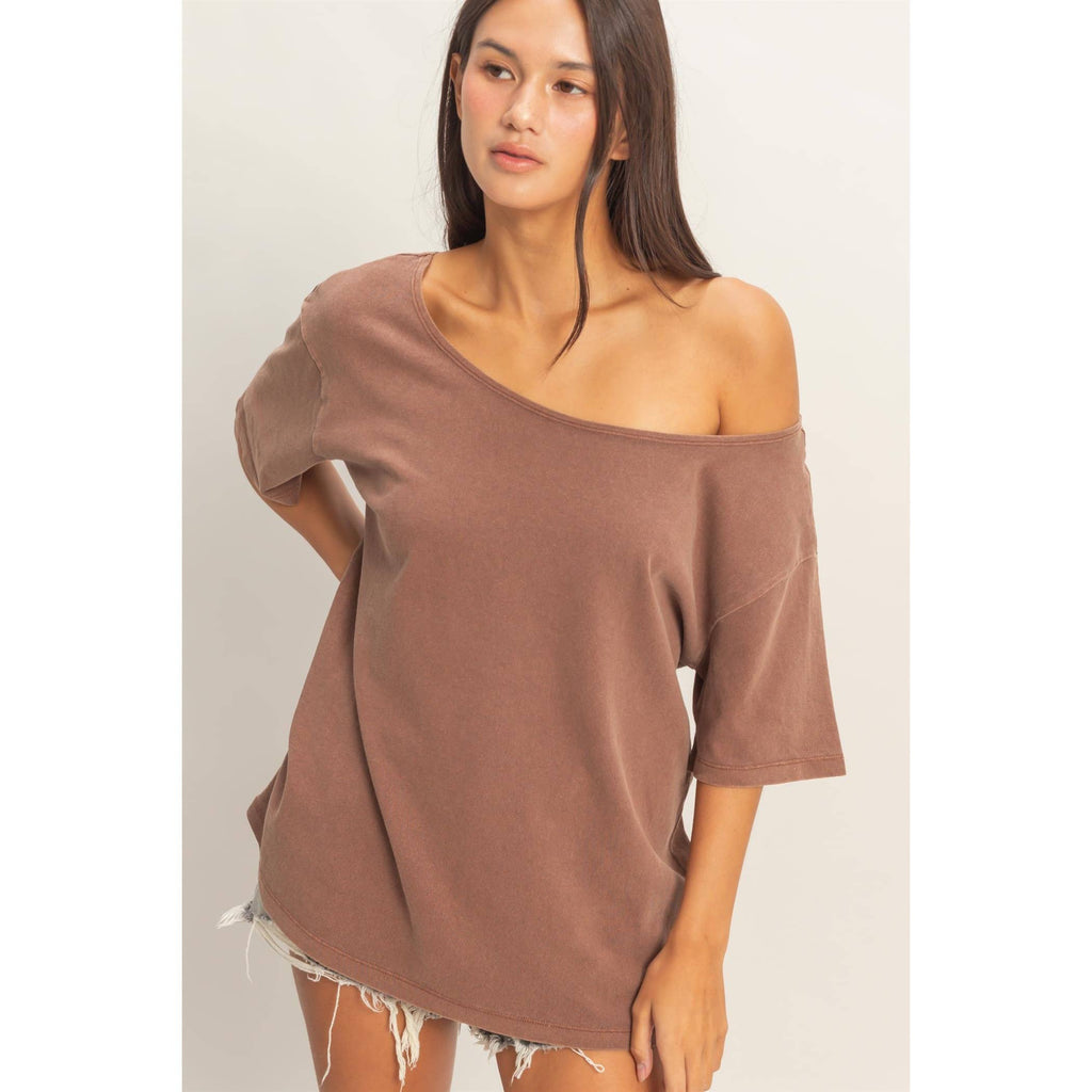 Boat Neck Short Sleeve Basic Tee