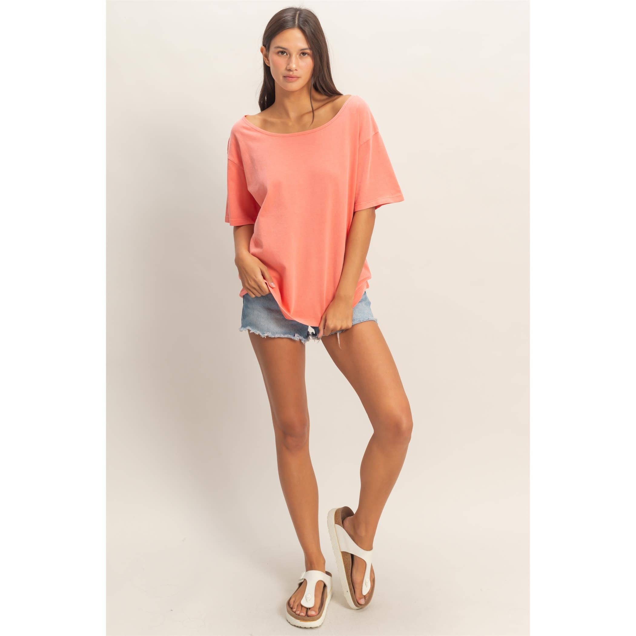 Boat Neck Short Sleeve Basic Tee