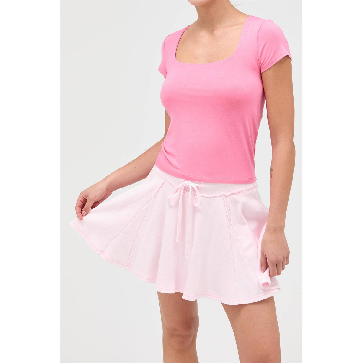 Acid Washed Mid Waist Flowy Skort
