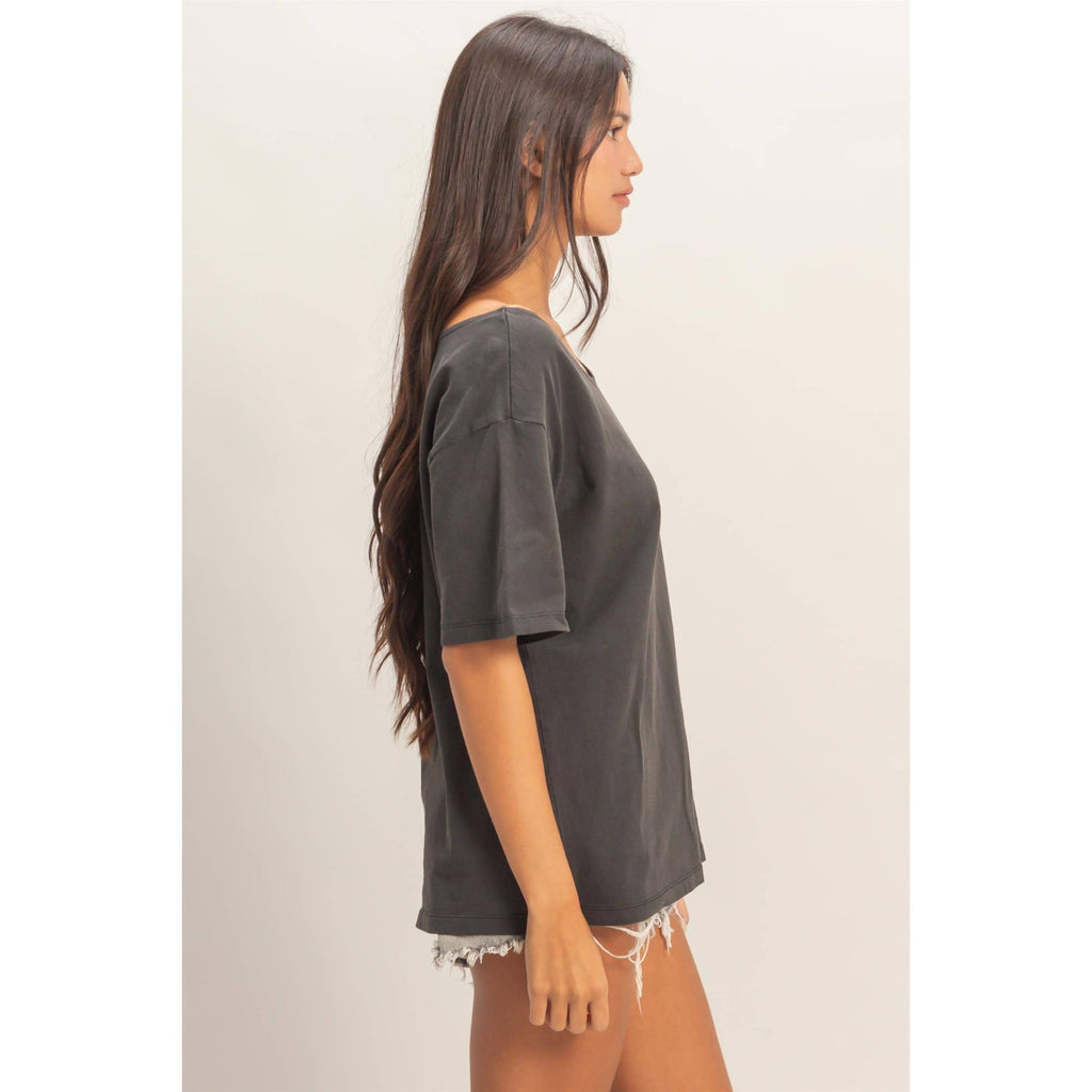 Boat Neck Short Sleeve Basic Tee