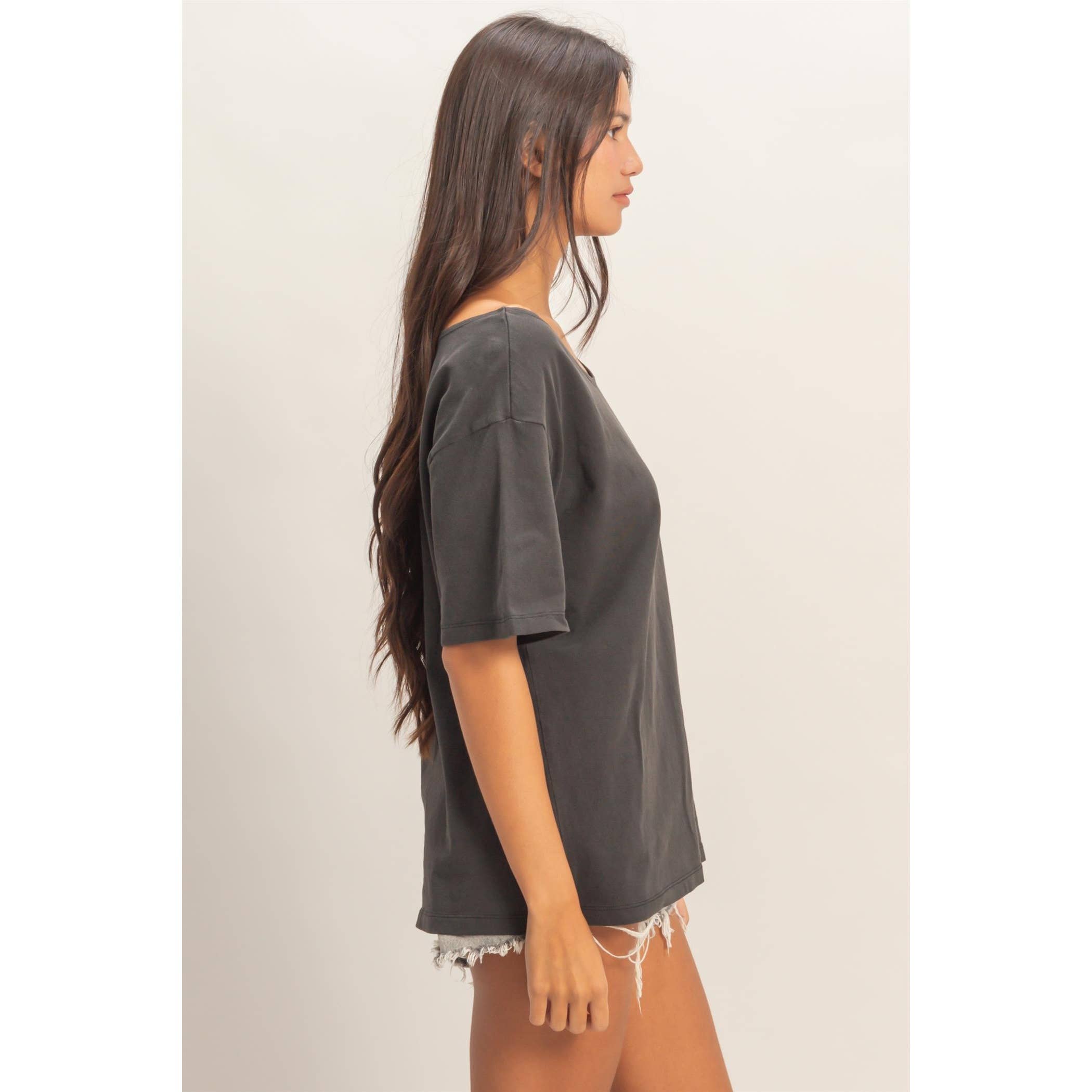 Boat Neck Short Sleeve Basic Tee