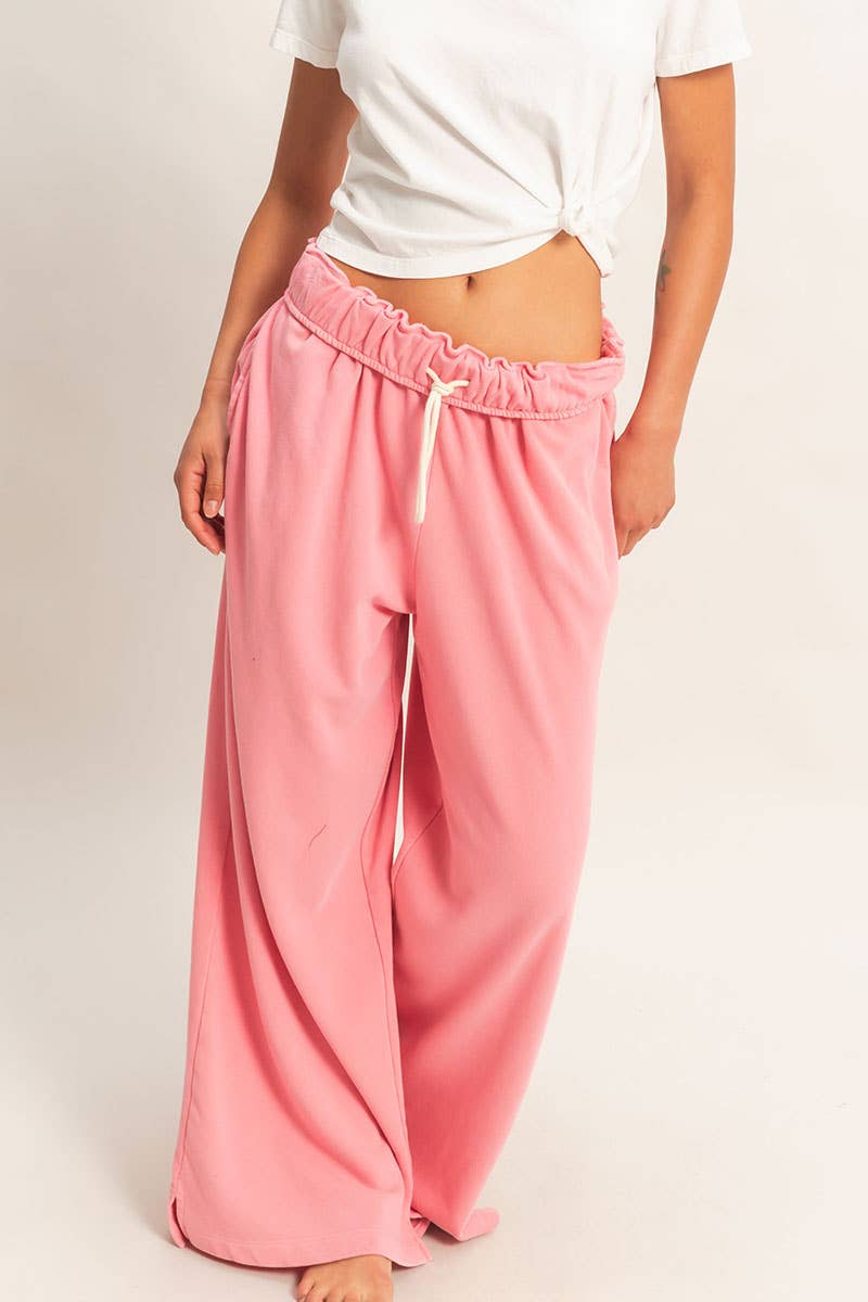Fold Over Waist Wide Leg Sweatpant