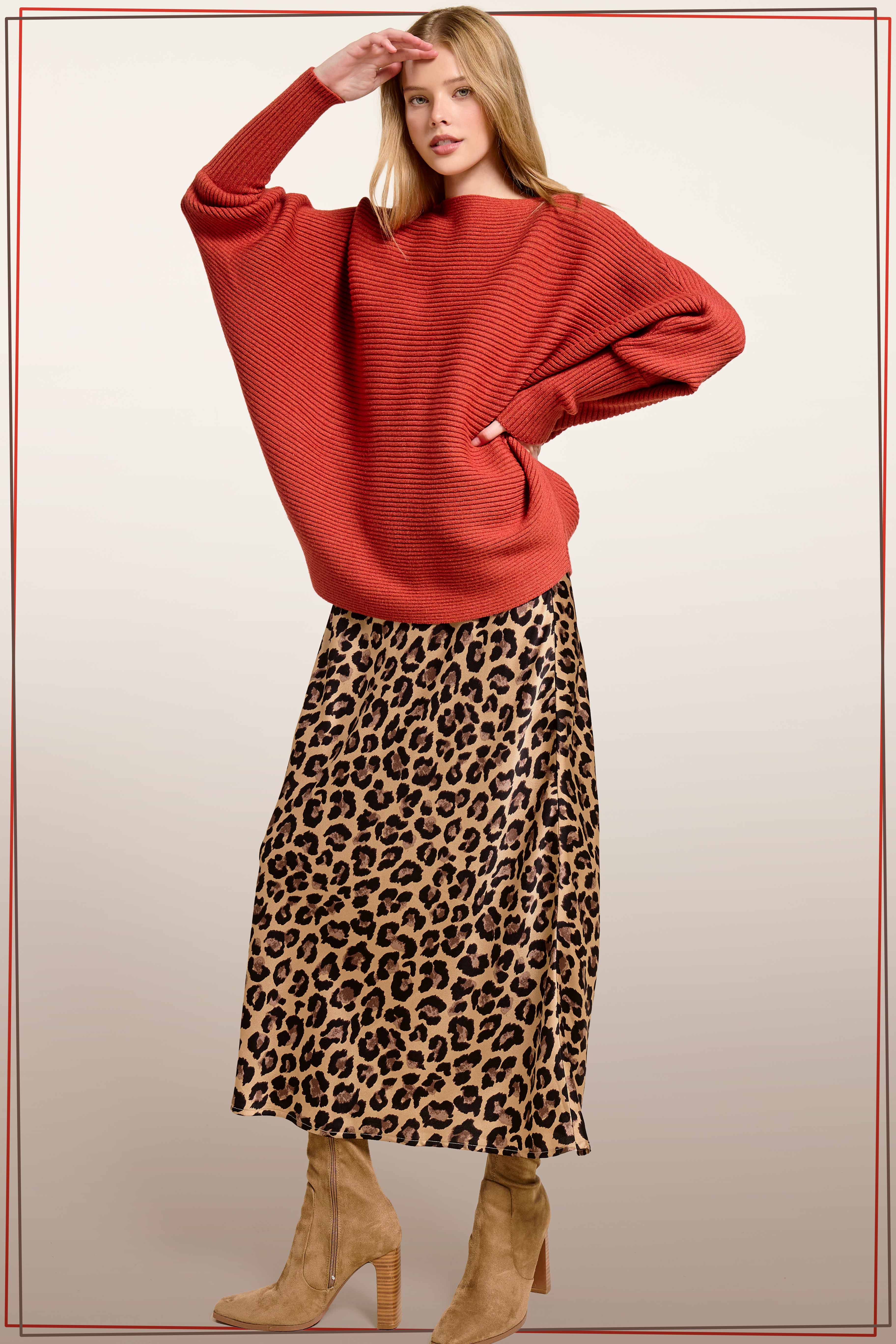 Midi Satin Leopard Skirt