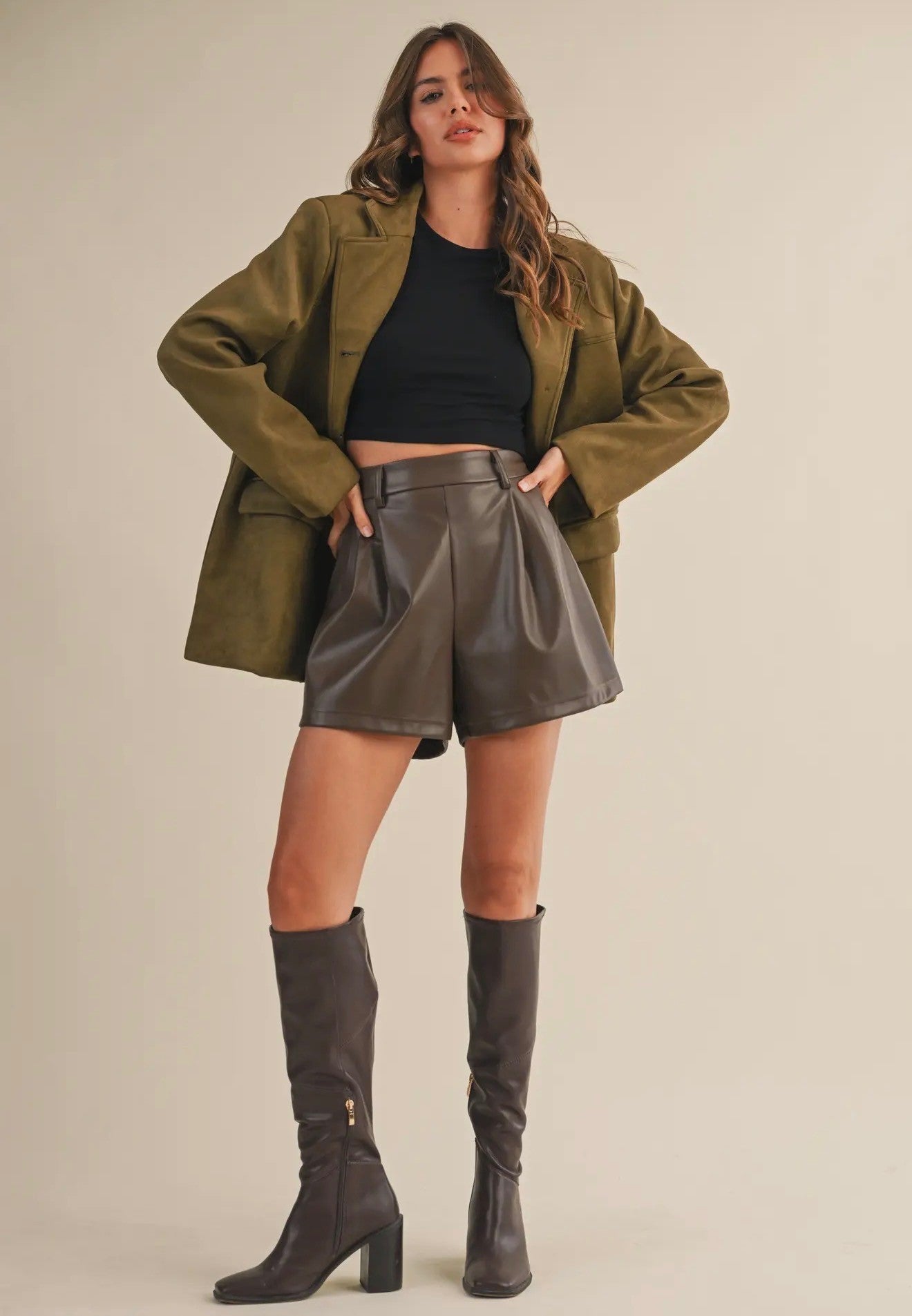 brown leather shorts