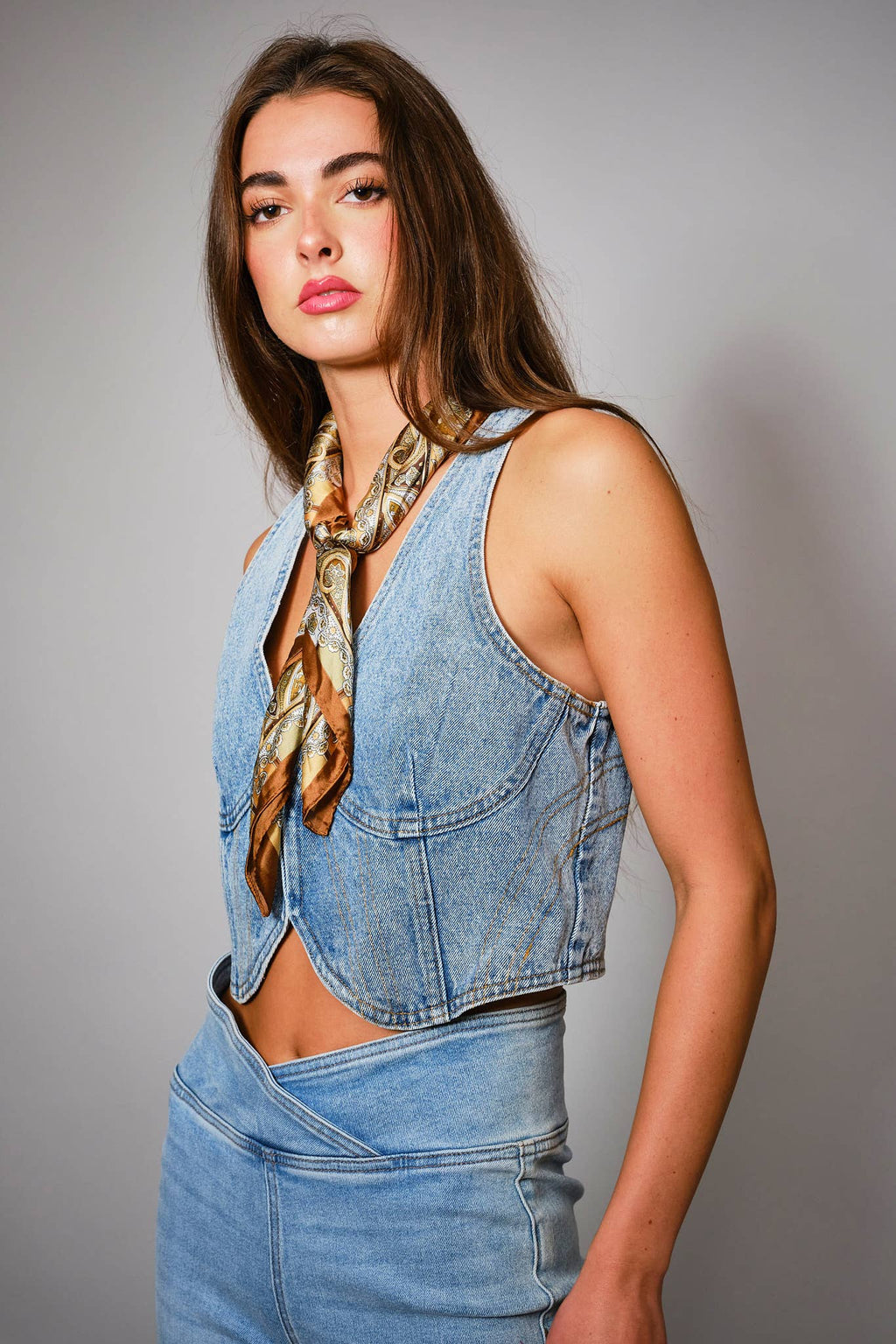 Plunge Neck Denim Vest