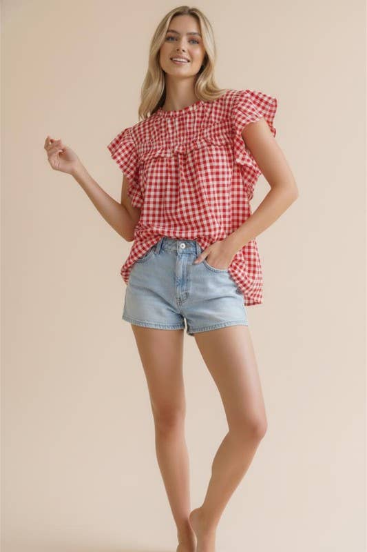 Plus Red Gingham Blouse