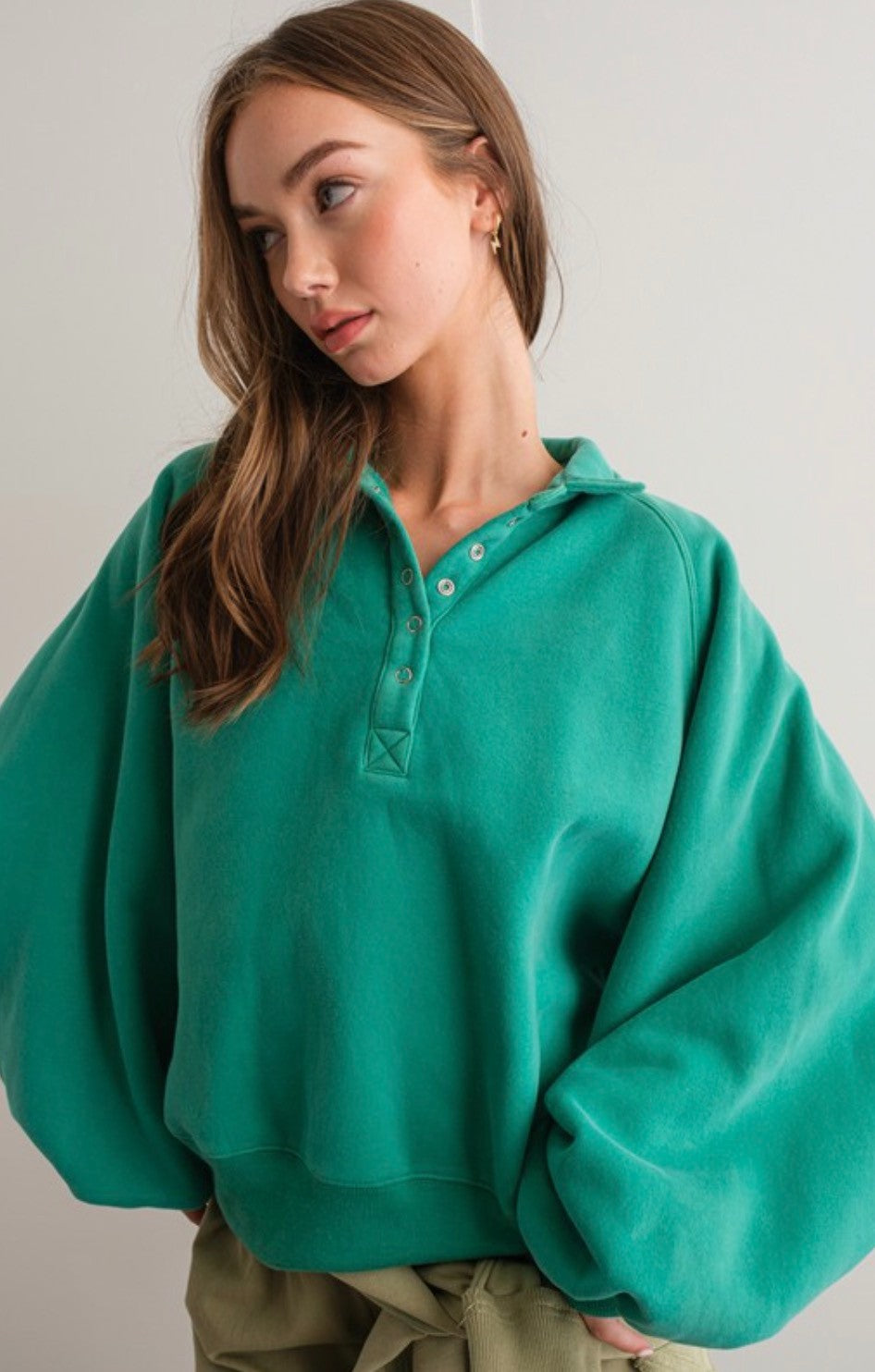 Snap Button Collar Pullover