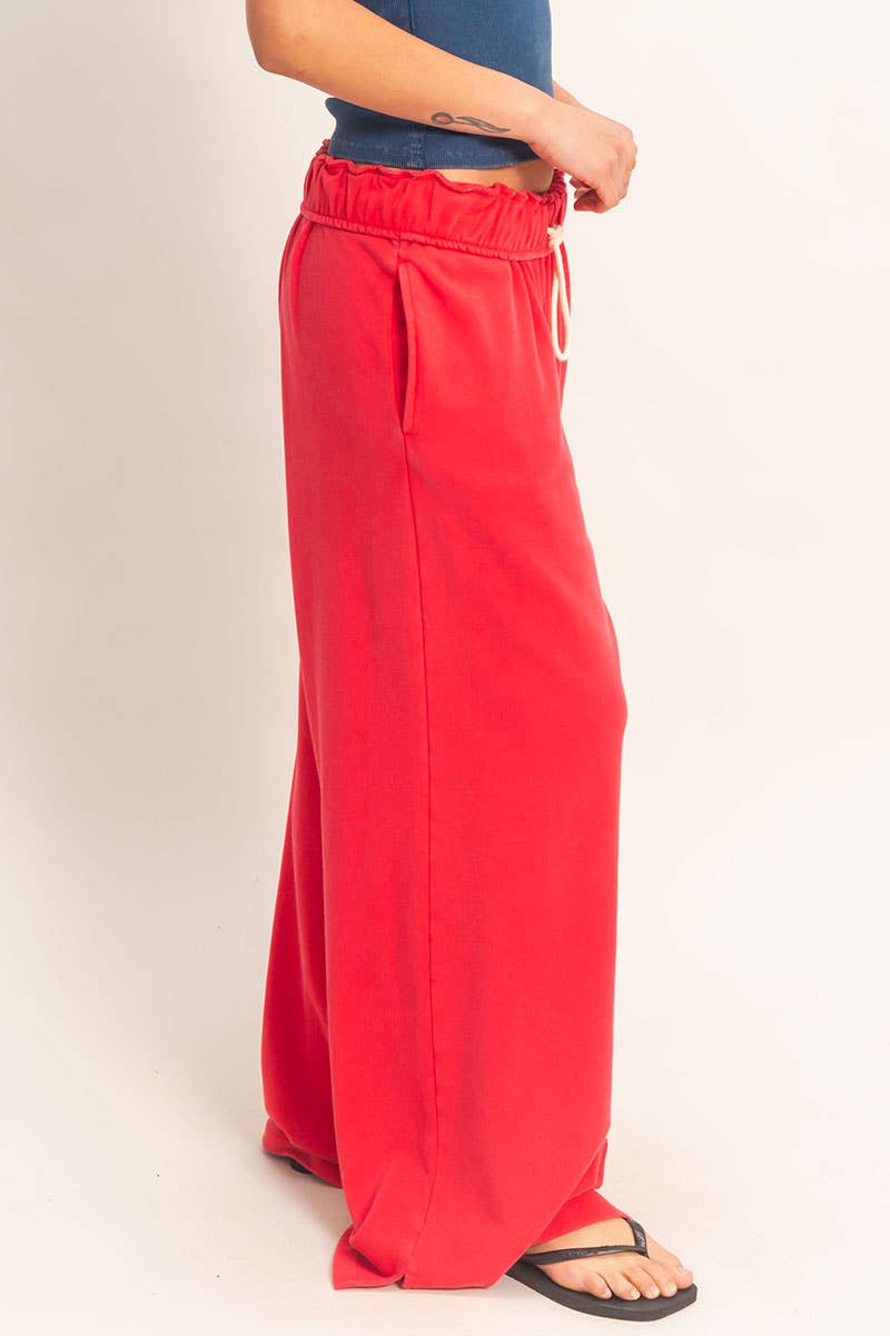 Fold Over Waist Wide Leg Sweatpant