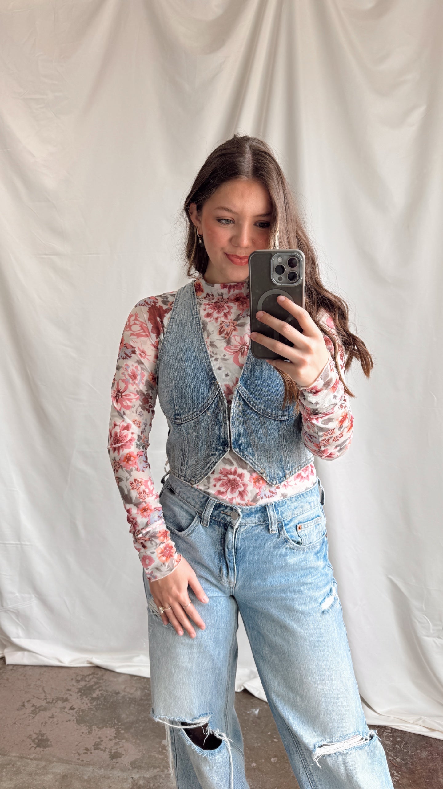 Pink Floral Mesh Top