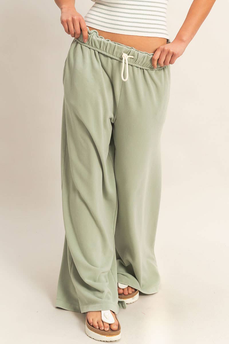 Fold Over Waist Wide Leg Sweatpant