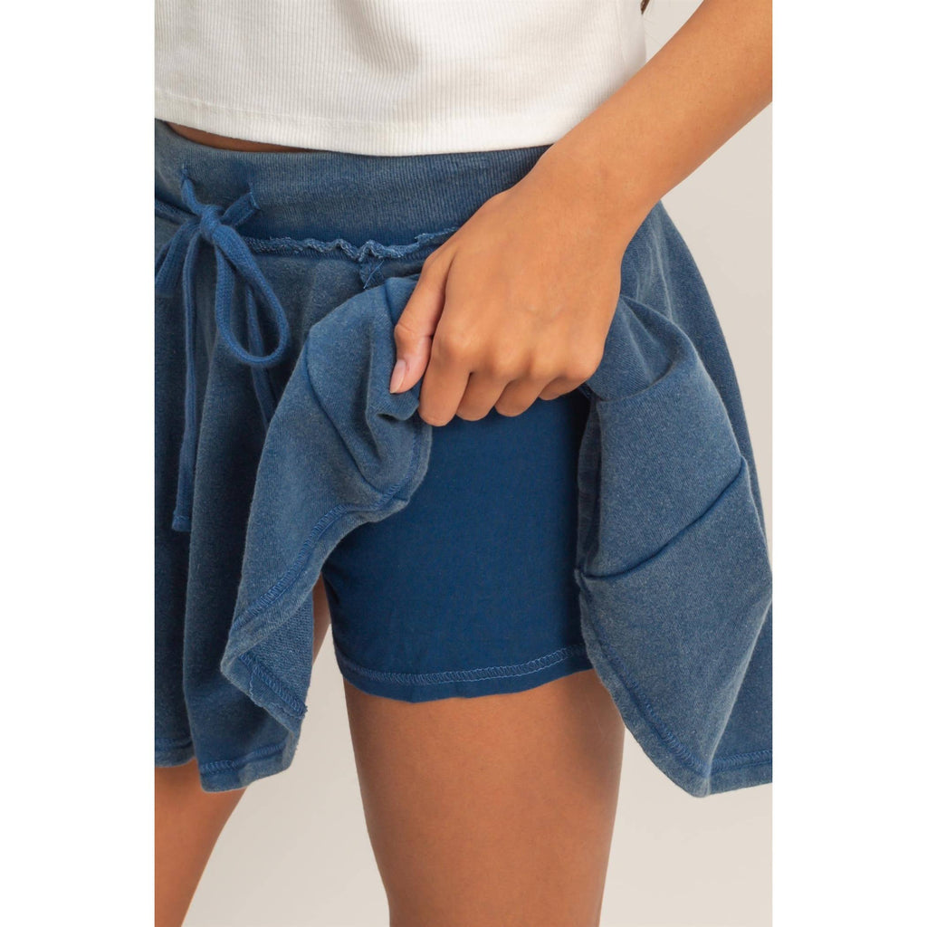 Acid Washed Mid Waist Flowy Skort