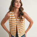 Button Front Striped Sweater Vest