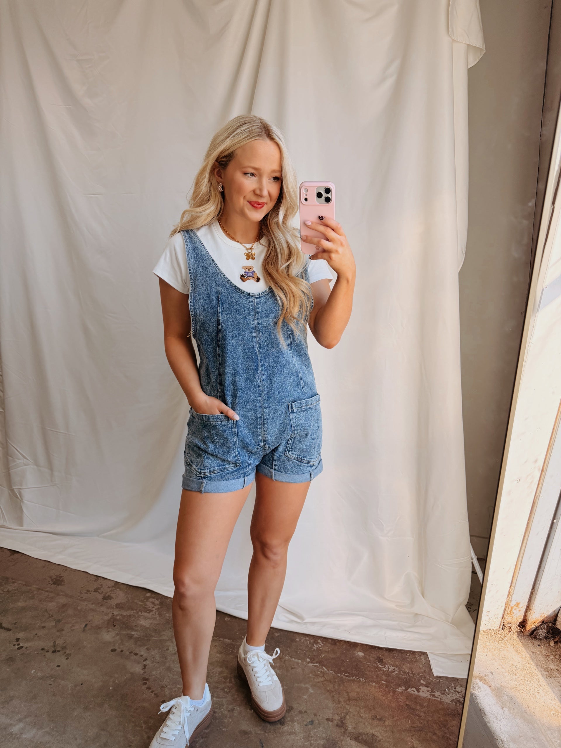 Low Neck Oversized Denim Romper