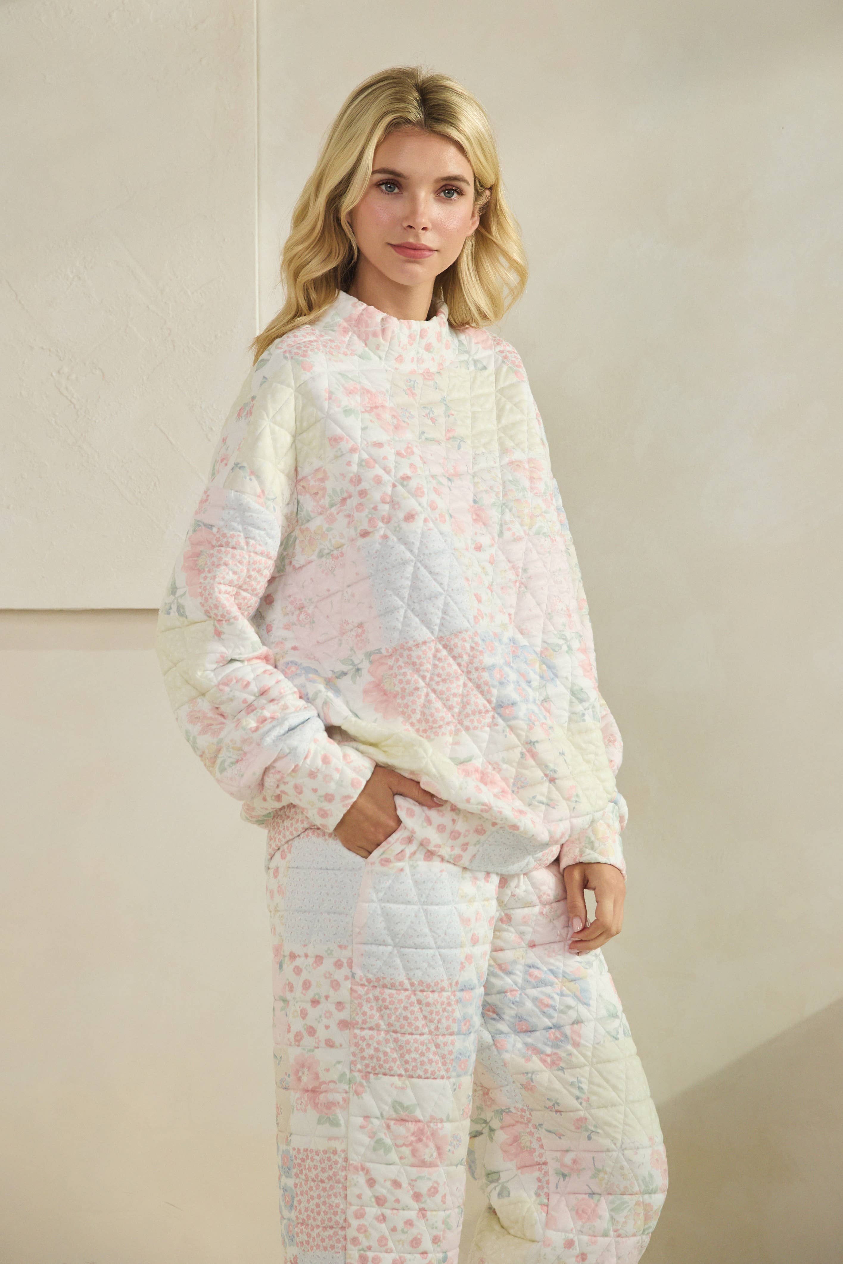 Floral Textured Mock Neck Sweater