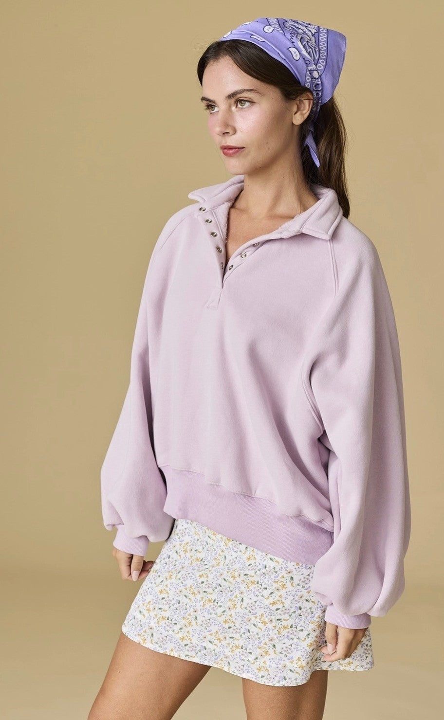 Snap Button Collar Pullover