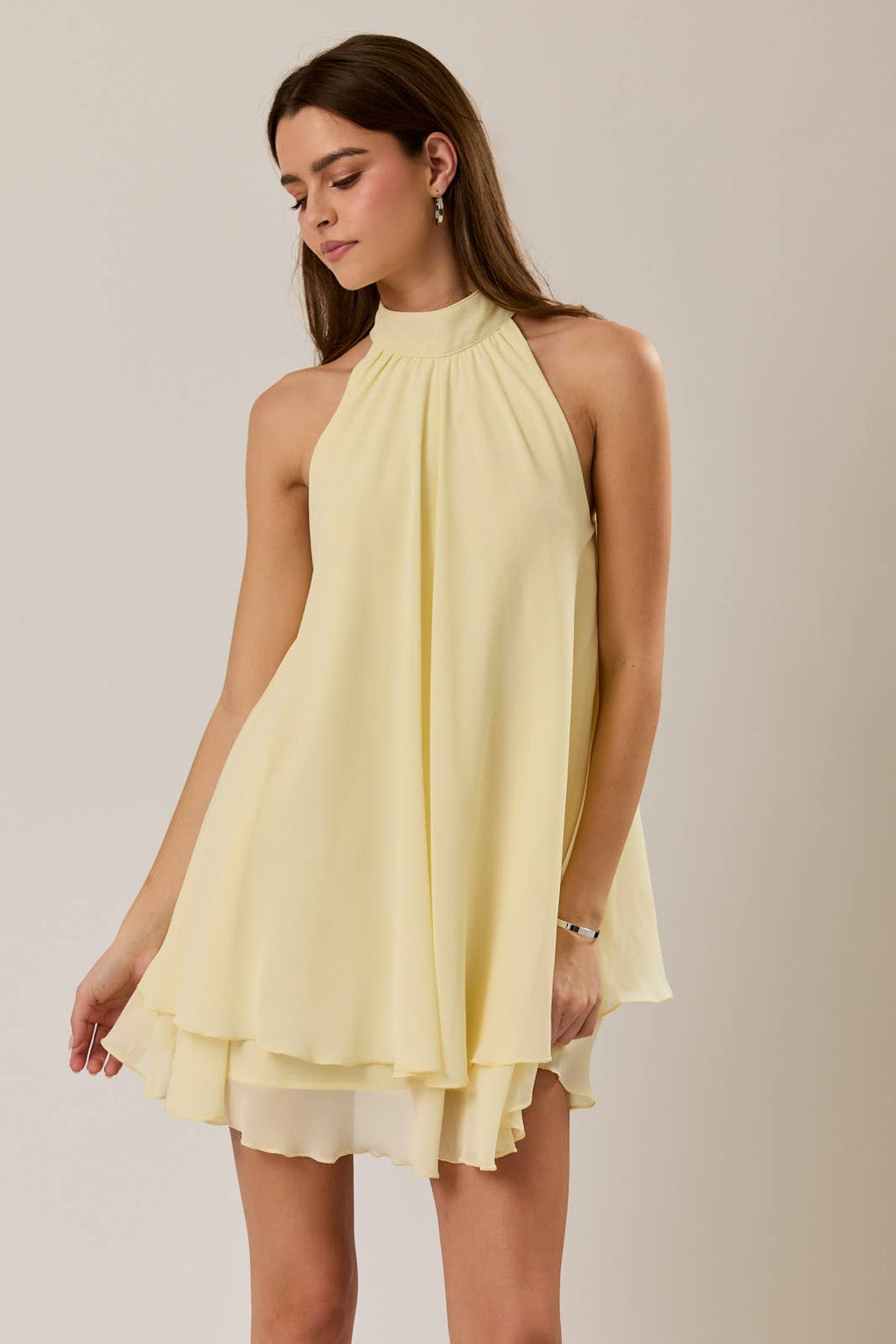 Halter Neck Ruffle Hem Mini Dress