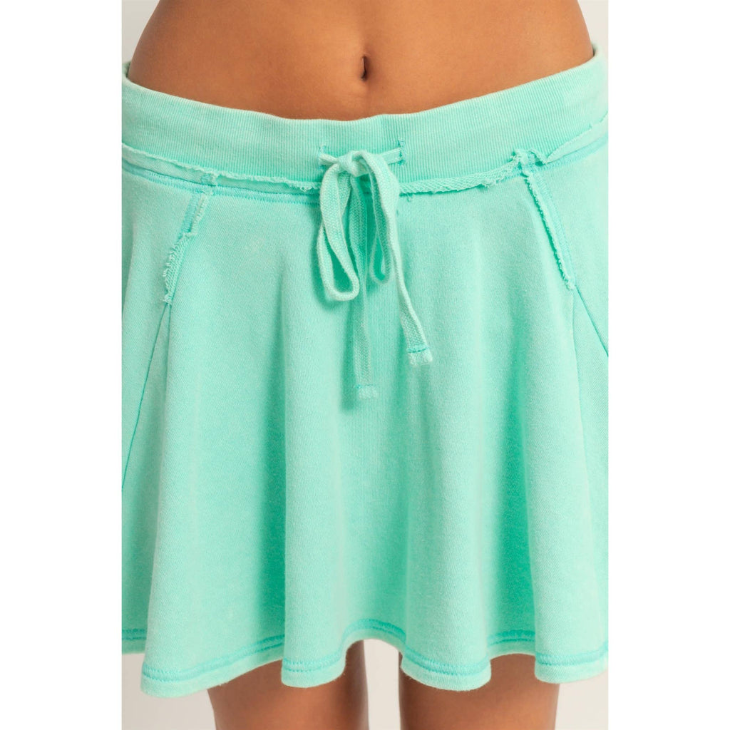 Acid Washed Mid Waist Flowy Skort