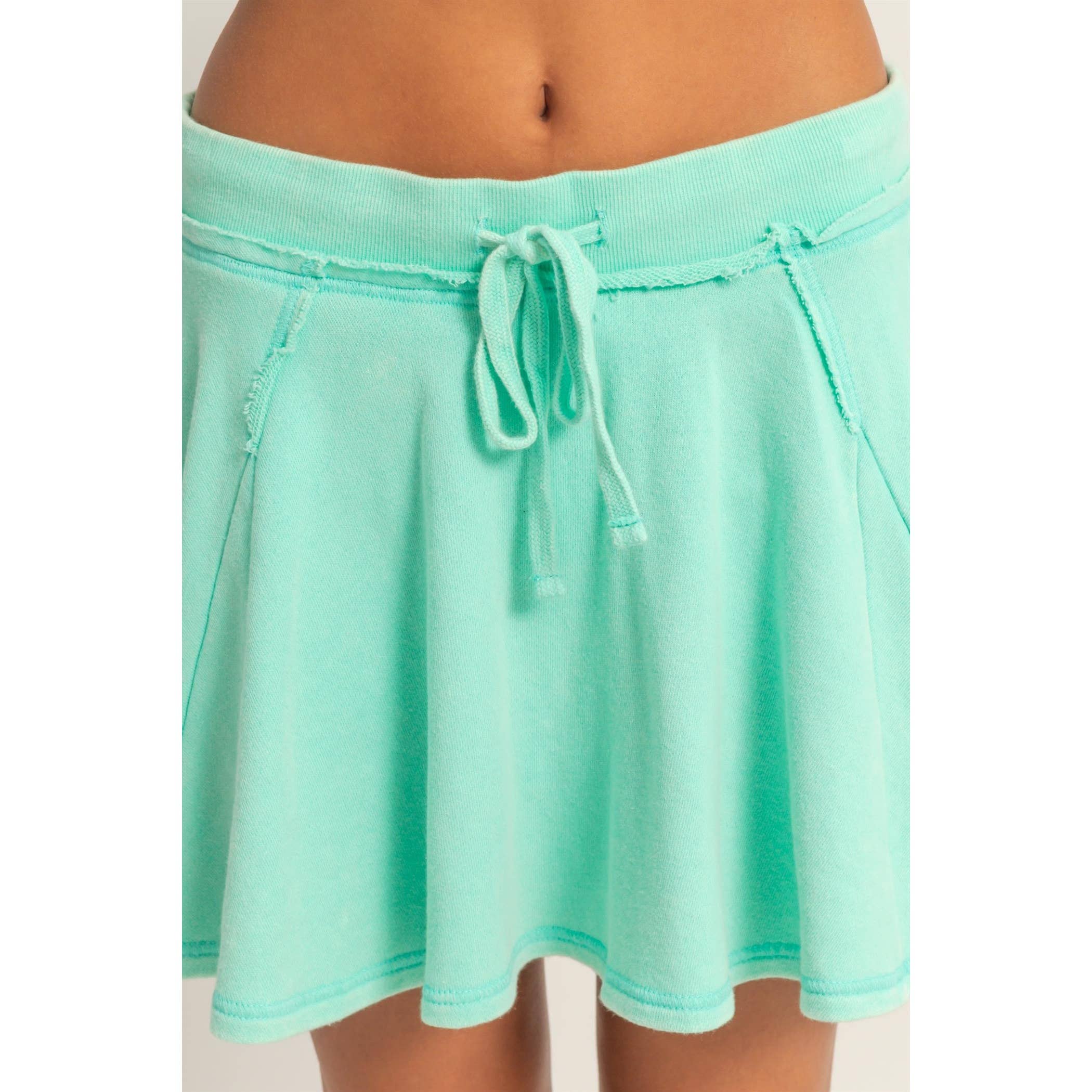 Acid Washed Mid Waist Flowy Skort
