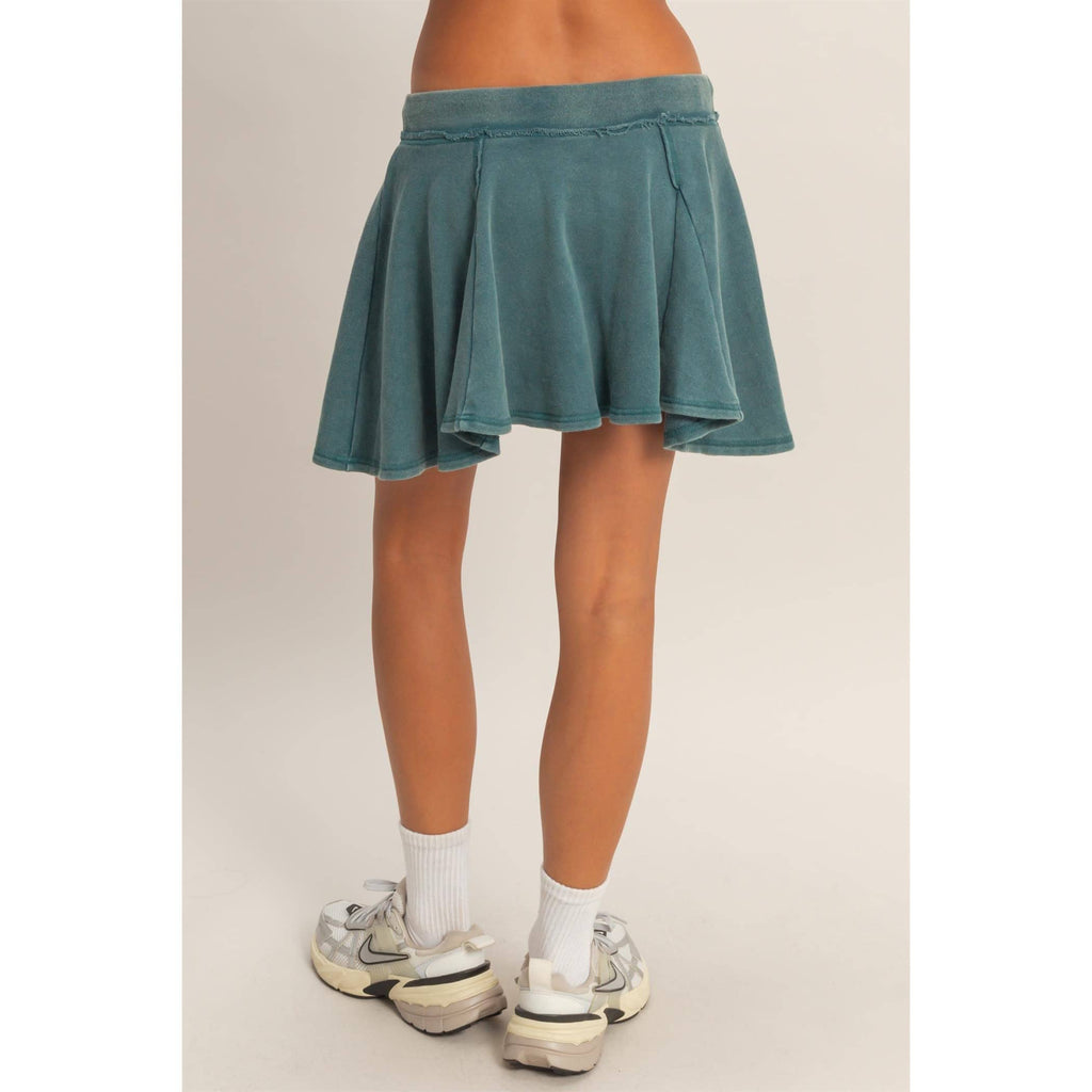 Acid Washed Mid Waist Flowy Skort