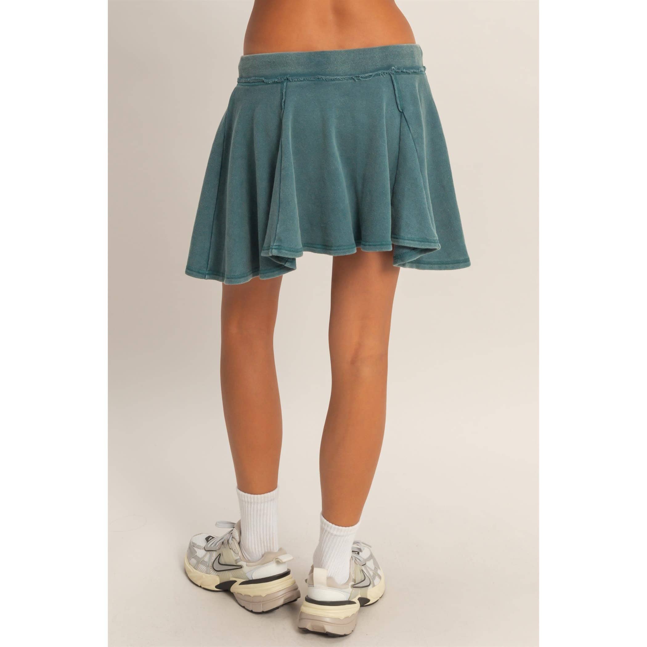Acid Washed Mid Waist Flowy Skort