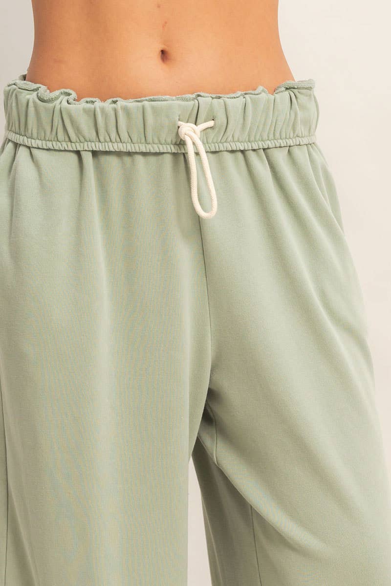 Fold Over Waist Wide Leg Sweatpant