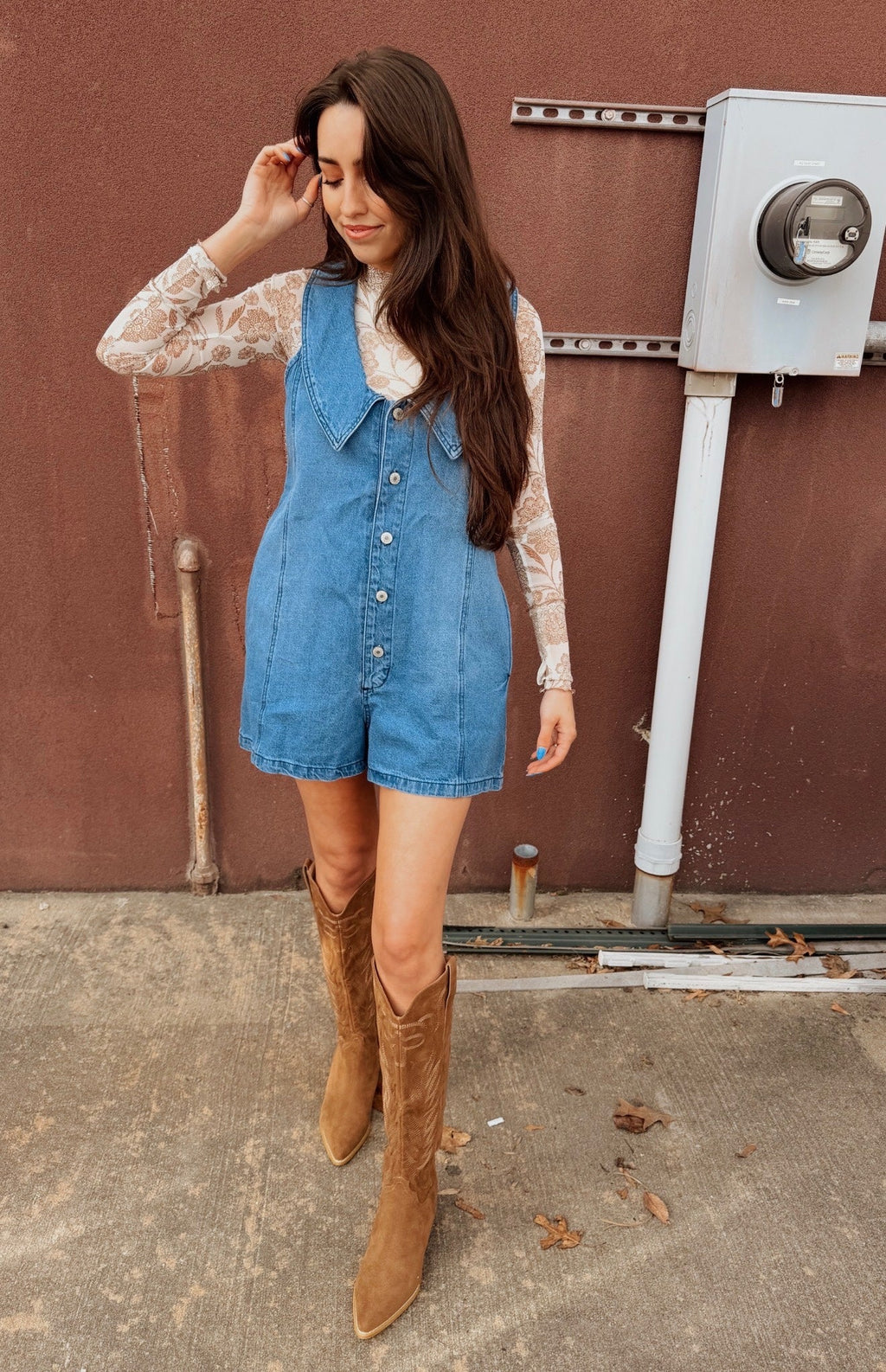 Collar Denim Romper